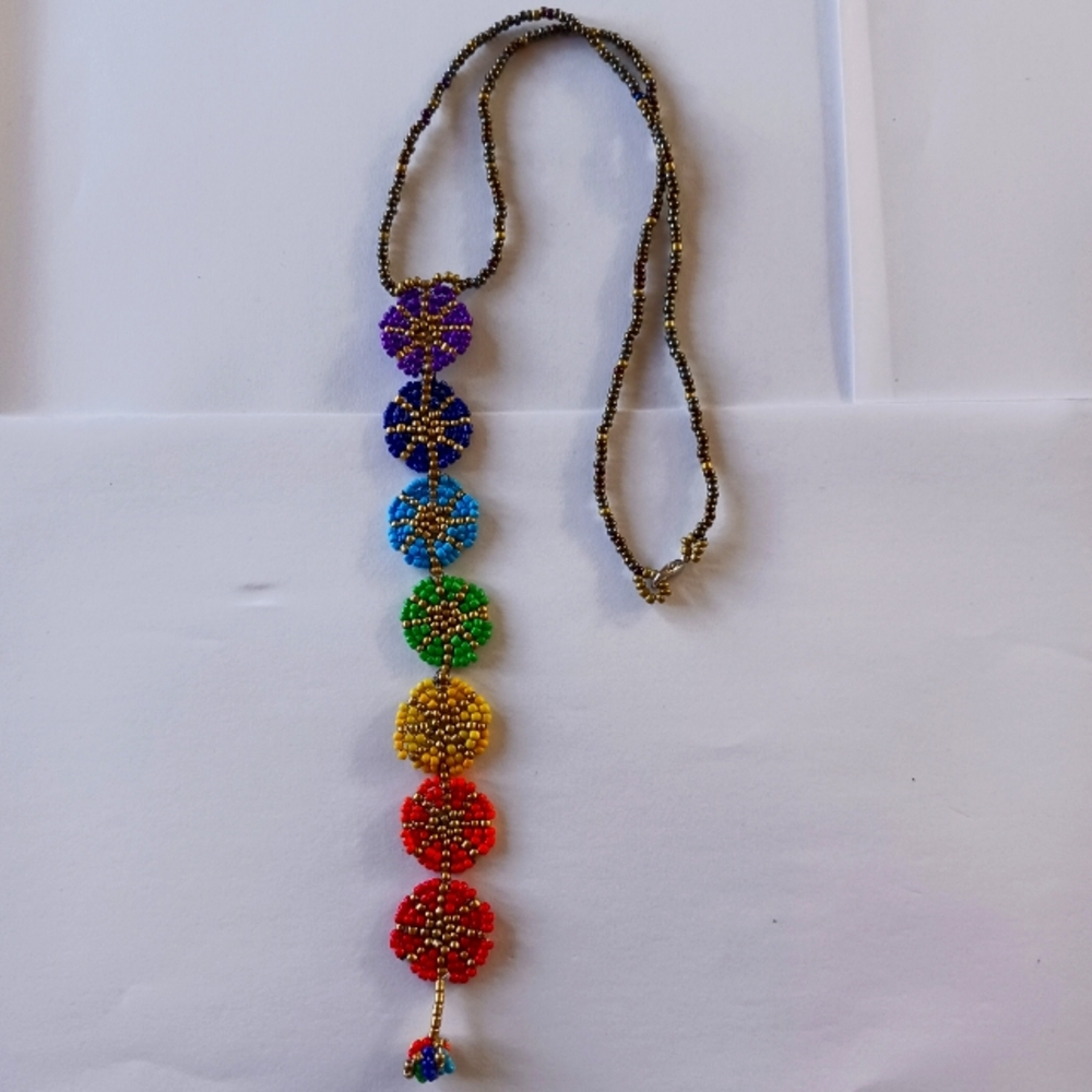Handmade beaded seed Necklace 7 chakras
